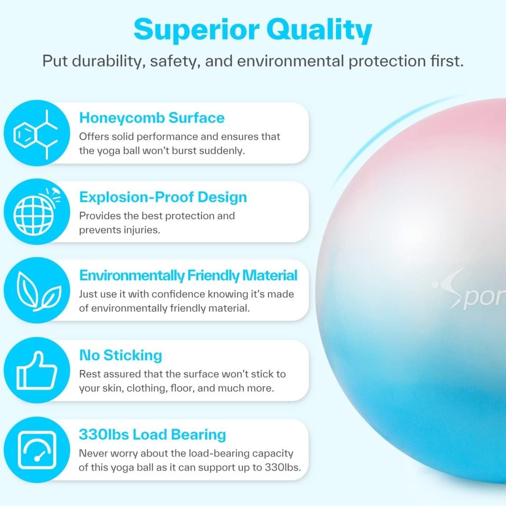 Sportneer Extra Thick Exercise Ball - 25.6Yoga Ball with Quick Pump - Anti-Burst and Slip Resistant Fitness Ball Chair for Pregnancy and Physical Therapy