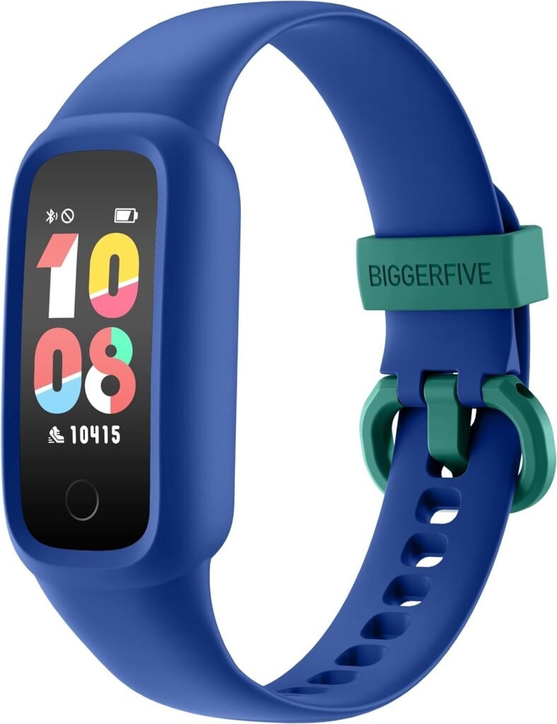 BIGGERFIVE Vigor 2 L Kids Fitness Tracker Watch for Boys Girls Ages 5-15, IP68 Waterproof, Activity Tracker, Pedometer, Heart Rate Sleep Monitor, Calorie Step Counter Watch, Blue