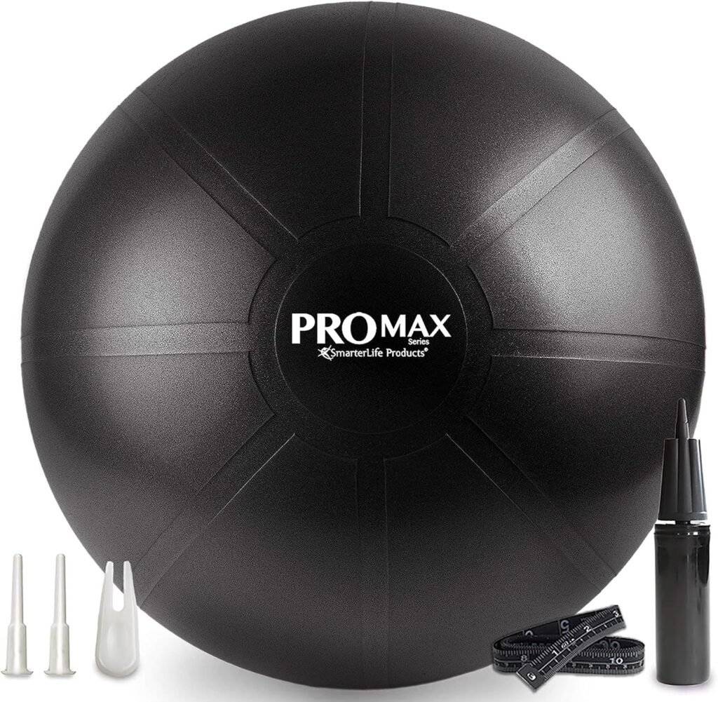 SmarterLife PRO MAX Workout Exercise Ball for Fitness, Yoga, Balance, Stability, or Birth Ball for Pregnancy and Labor, Great as Yoga Ball Chair for Office or Home Gym Equipment